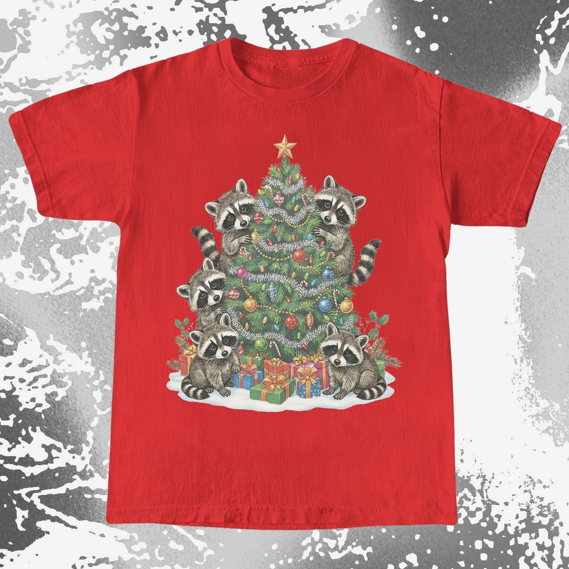 Raccoon Christmas Tree, funny meme tee gift (view 2)
