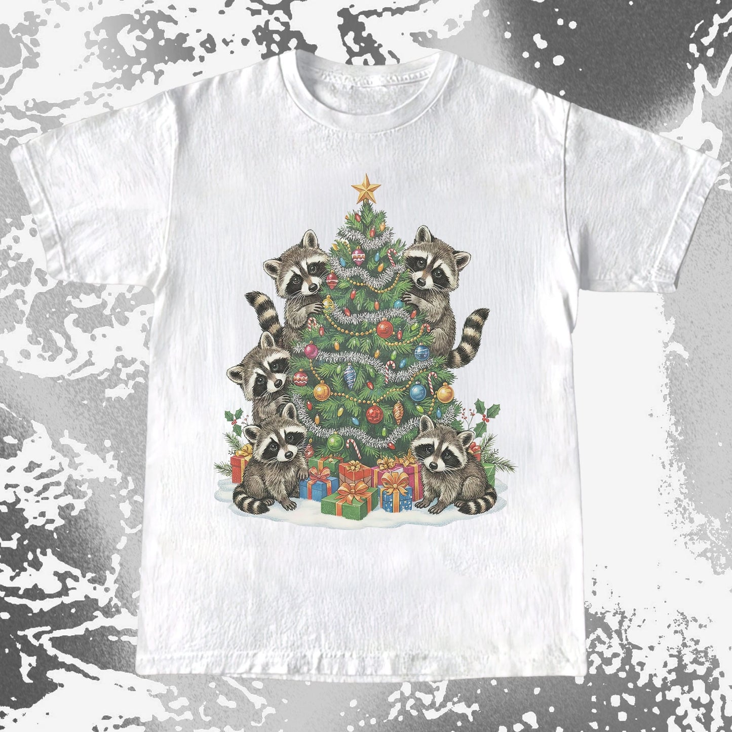 Raccoon Christmas Tree, funny meme tee gift (view 3)