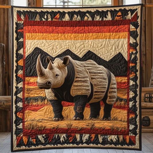 Rhinoceros Tribal Quilt Blanket