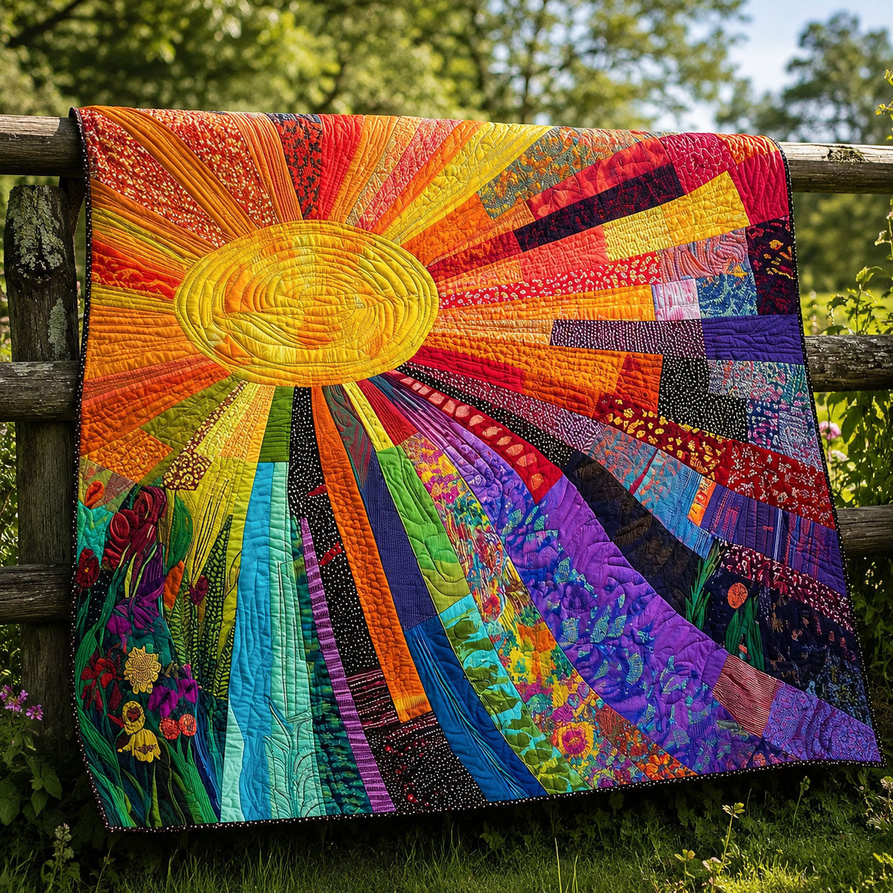Rising Sun Quilt Blanket - Quilted Blanket by OtterMia