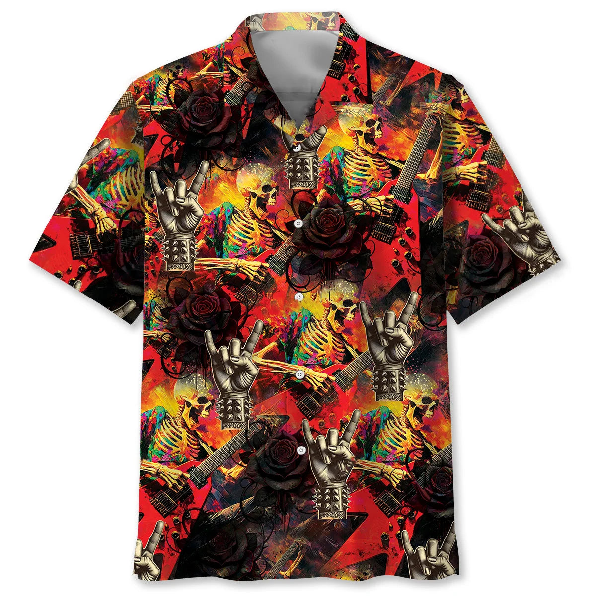 Rock N Roll Skull Guitar Hawaiian Shirt, custom shirt gift for men