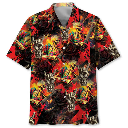 Rock N Roll Skull Guitar Hawaiian Shirt, custom shirt gift for men