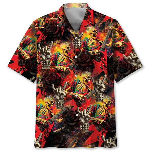 Rock N Roll Skull Guitar Hawaiian Shirt, custom shirt gift for men