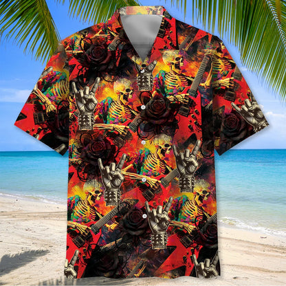 Rock N Roll Skull Guitar Hawaiian Shirt, custom shirt gift for men (view 2)