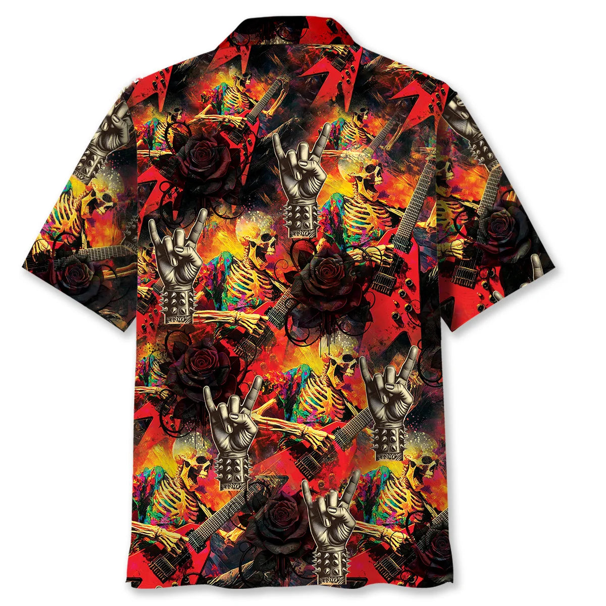 Rock N Roll Skull Guitar Hawaiian Shirt, custom shirt gift for men (view 3)