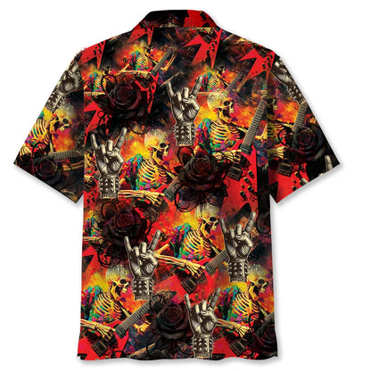 Rock N Roll Skull Guitar Hawaiian Shirt, custom shirt gift for men (view 3)
