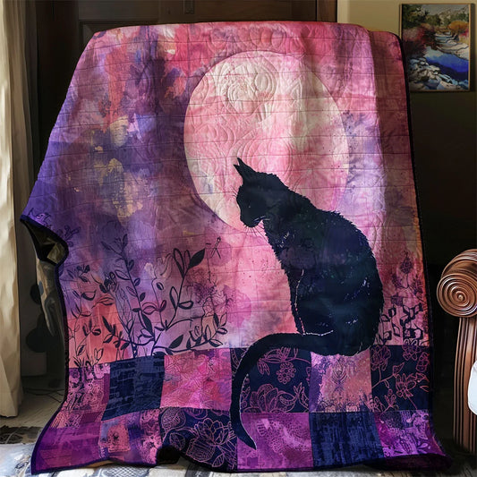 Romantic Cat Night Quilt Blanket