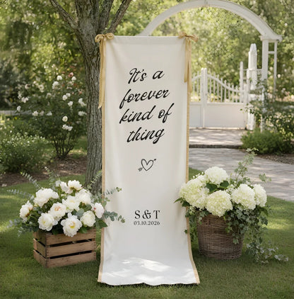 Romantic Wedding Banner Personalized Linen Ceremony Banner Custom Name Wedding Decor, personalized wedding decor (view 2)