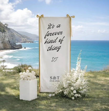 Romantic Wedding Banner Personalized Linen Ceremony Banner Custom Name Wedding Decor, personalized wedding decor (view 3)