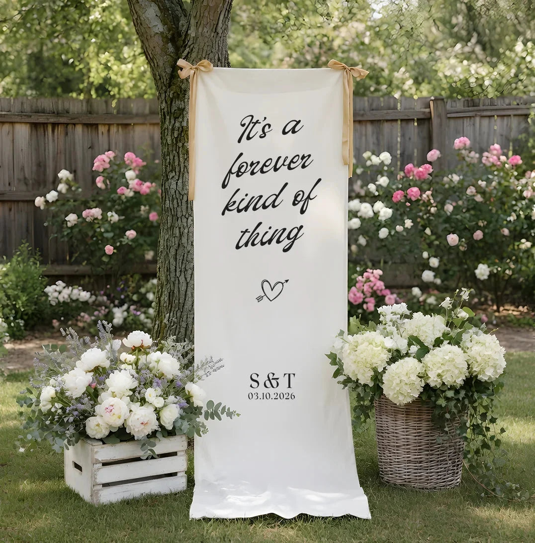 Romantic Wedding Banner Personalized Linen Ceremony Banner Custom Name Wedding Decor, personalized wedding decor (view 4)