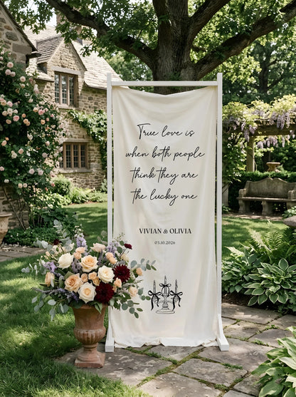 Romantic Wedding Banner Tapestry Personalized Custom Name Linen Ceremony Backdrop Decor, personalized wedding decor (view 2)