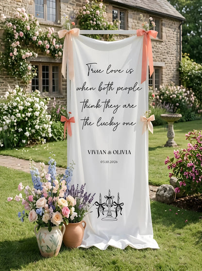 Romantic Wedding Banner Tapestry Personalized Custom Name Linen Ceremony Backdrop Decor, personalized wedding decor (view 4)