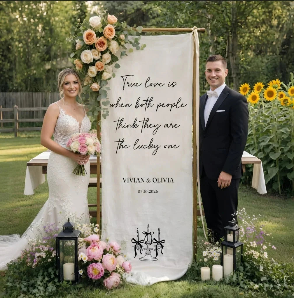 Romantic Wedding Banner Tapestry Personalized Custom Name Linen Ceremony Backdrop Decor, personalized wedding decor (view 5)
