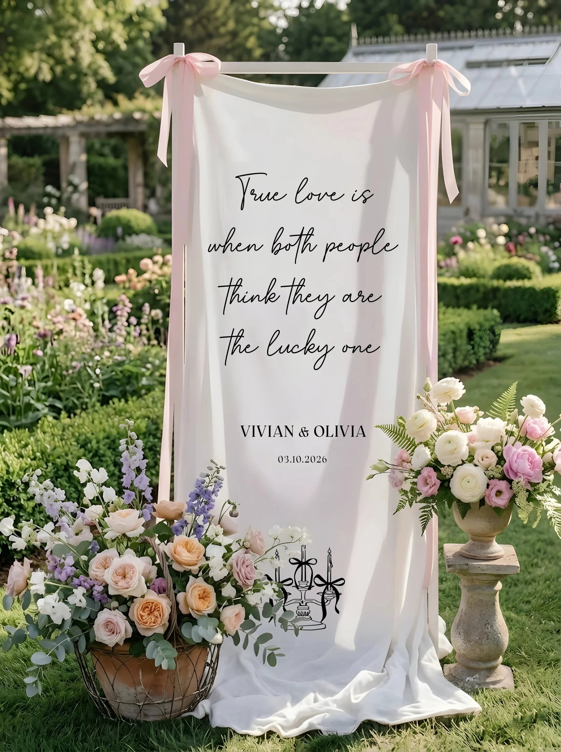 Romantic Wedding Banner Tapestry Personalized Custom Name Linen Ceremony Backdrop Decor, personalized wedding decor (view 6)