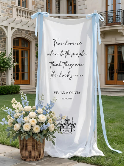 Romantic Wedding Banner Tapestry Personalized Custom Name Linen Ceremony Backdrop Decor, personalized wedding decor (view 8)
