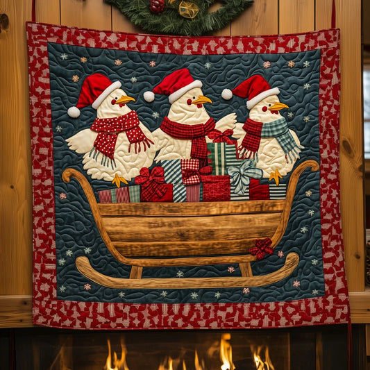 Rooster On Sleigh Quilt Blanket