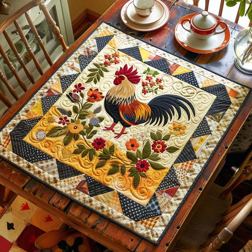 Rooster Rise Quilted Table Topper