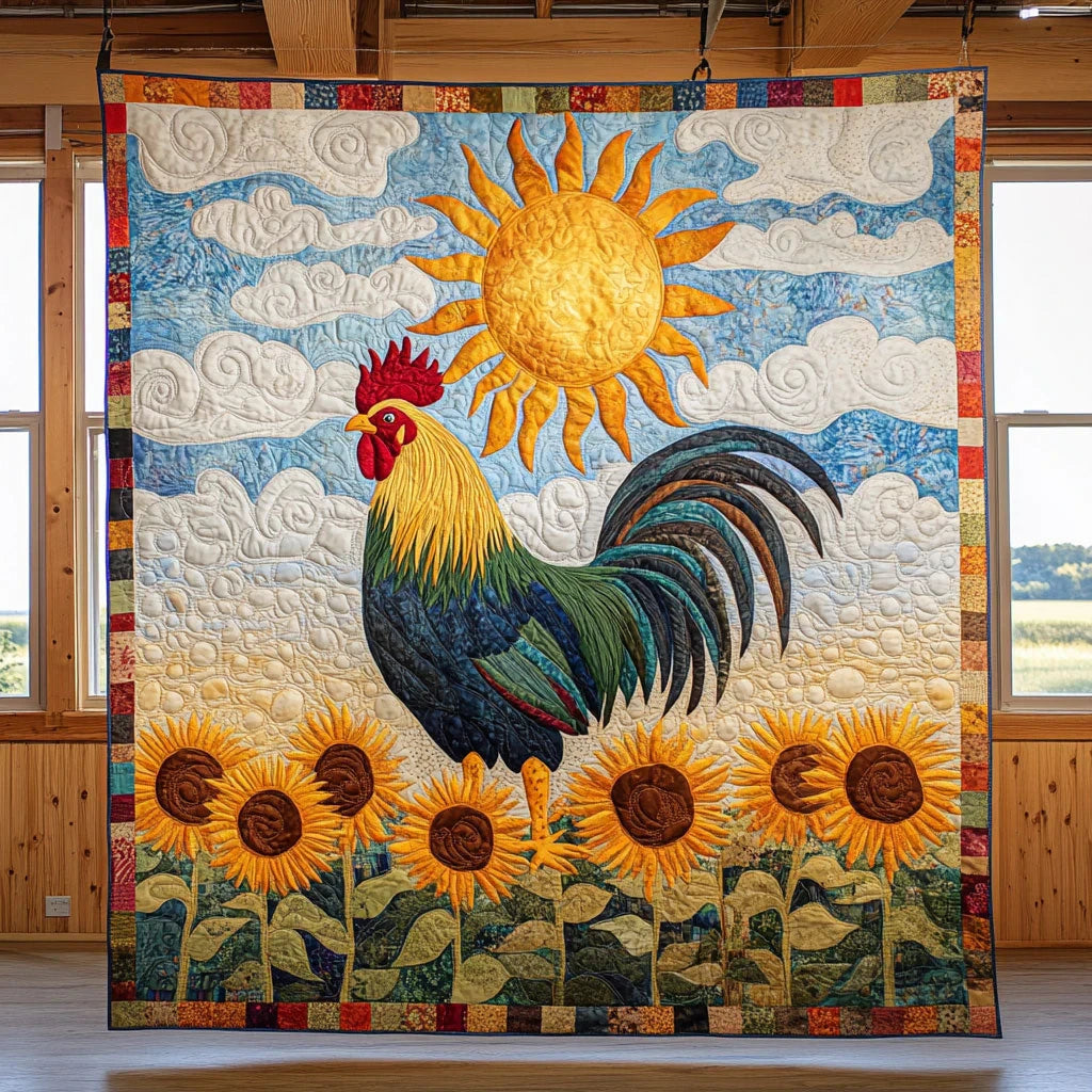 Rooster Sun Glory Quilt Blanket