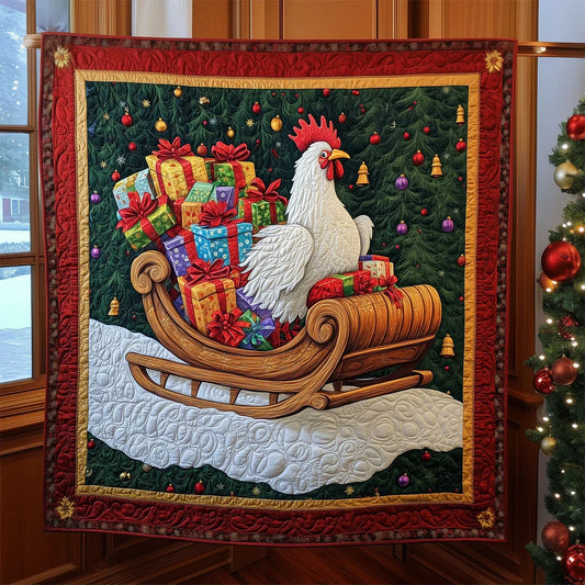 Rooster's Snowy Sleigh Quilt Blanket