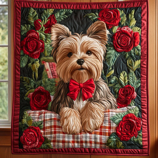 Rose And Puppy Quilt Blanket