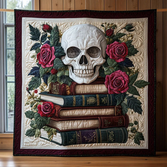 Rose Skull Book Quilt Blanket