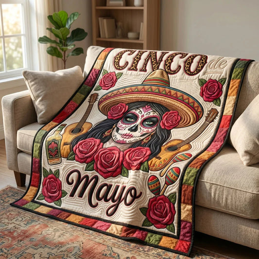 Rose Skull Cinco Quilt Blanket
