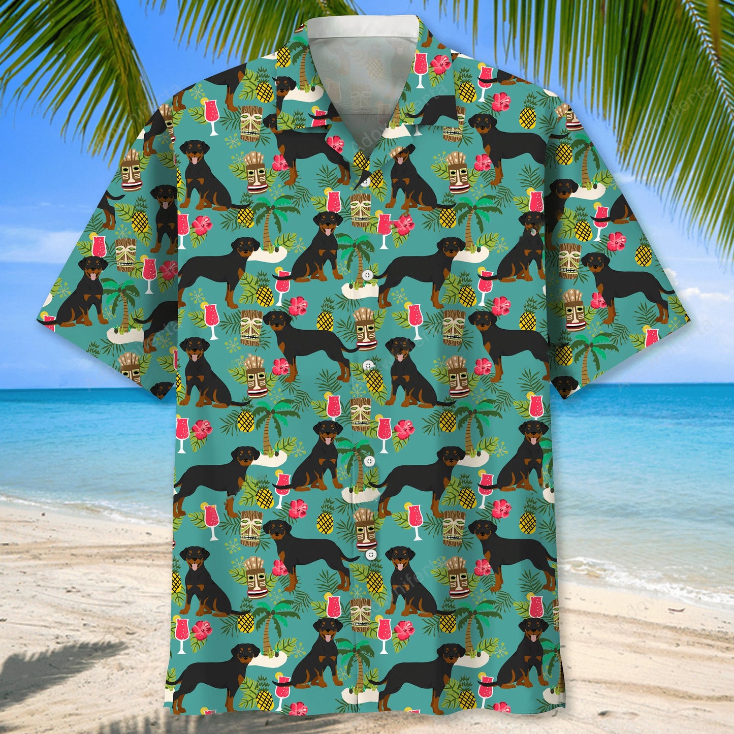 Rottweiler Hawaiian Beach Hawaiian Shirt, custom shirt gift for men (view 2)