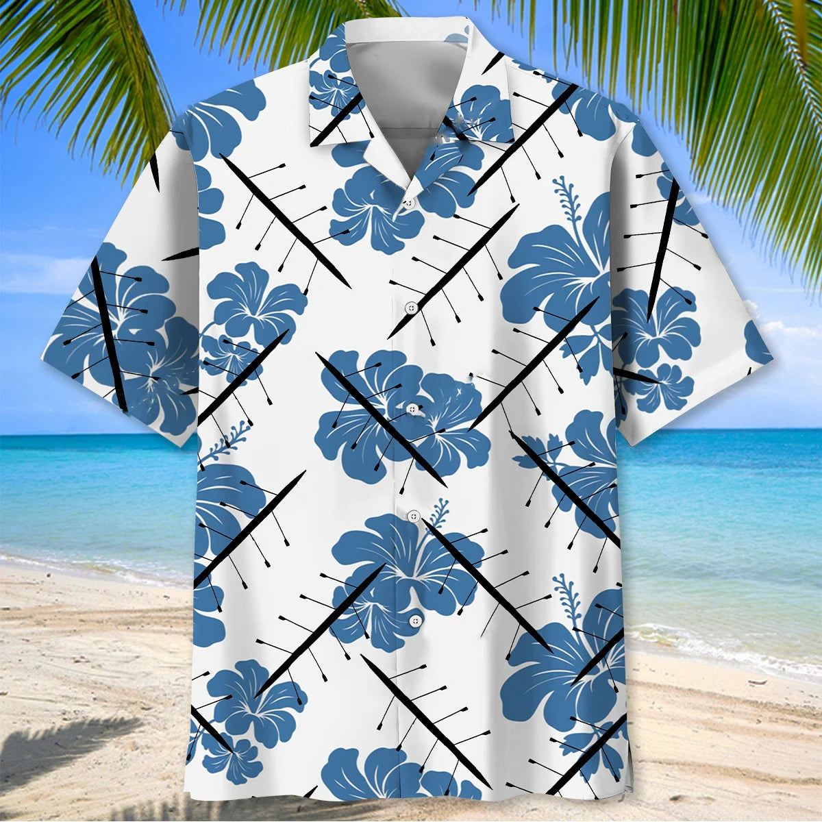 Rowing Hibiscus Flower Hawaiian Shirt, custom shirt gift for men (view 2)