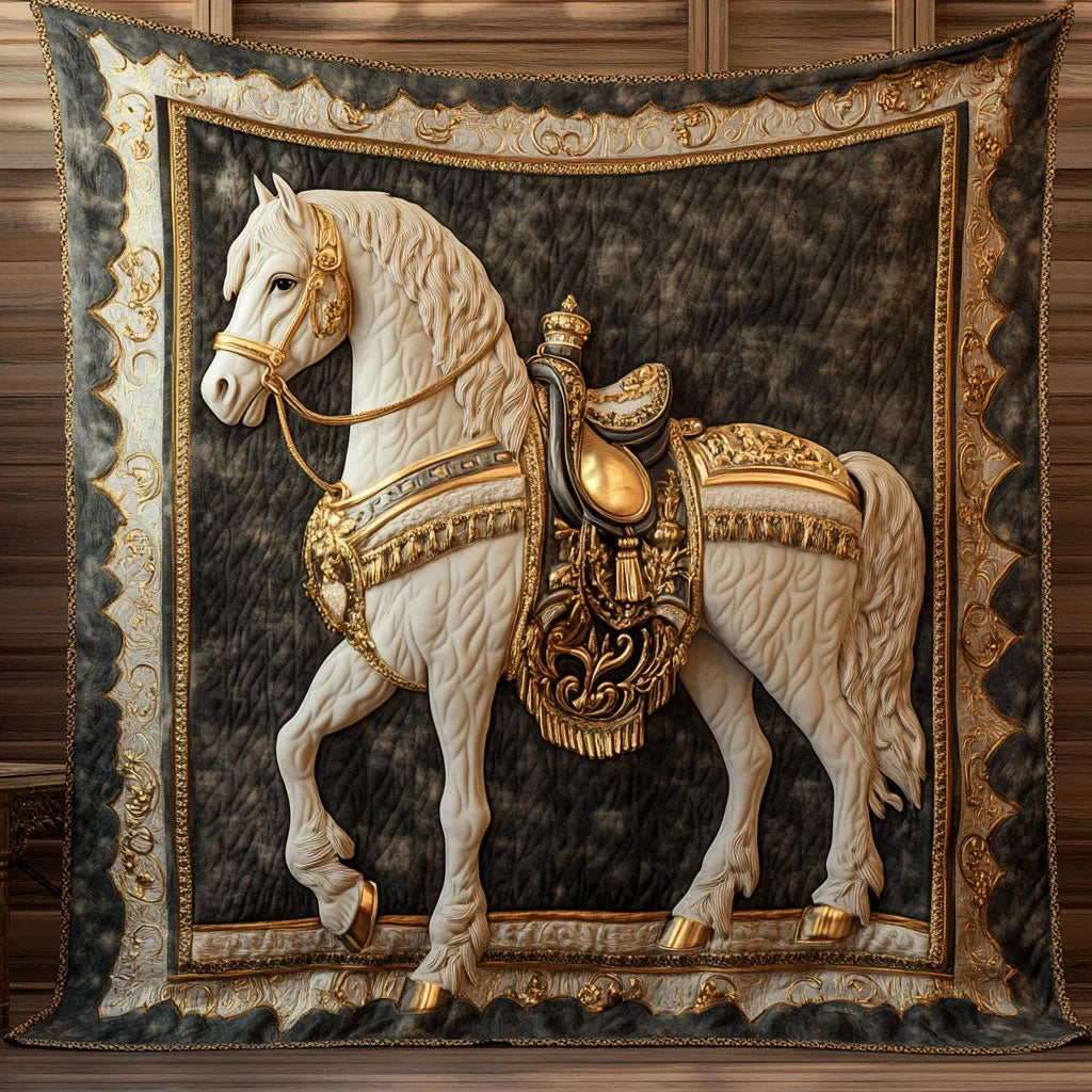 Royal White Horse Quilt Blanket