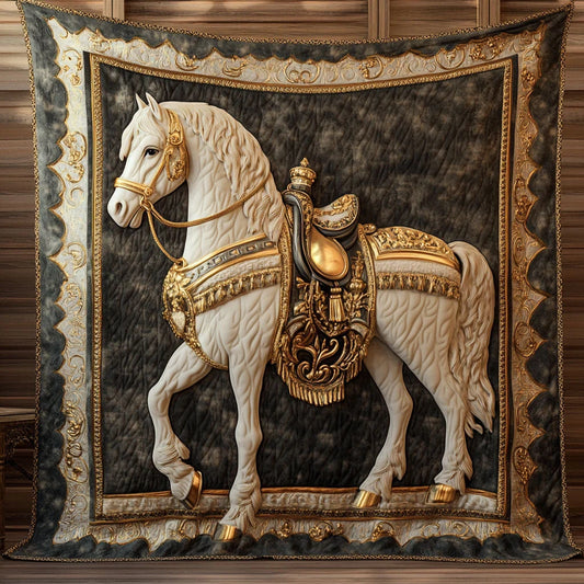 Royal White Horse Quilt Blanket