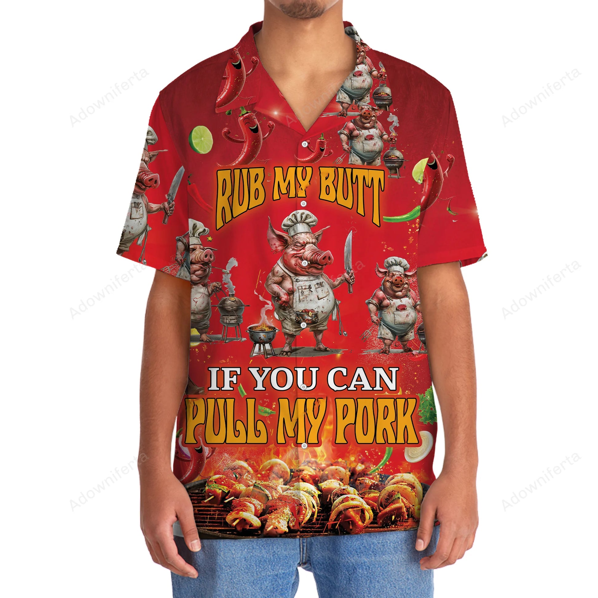 Rub my Butt If You Can Pull my Pork Hawaiian Shirt, custom shirt gift for men (view 3)