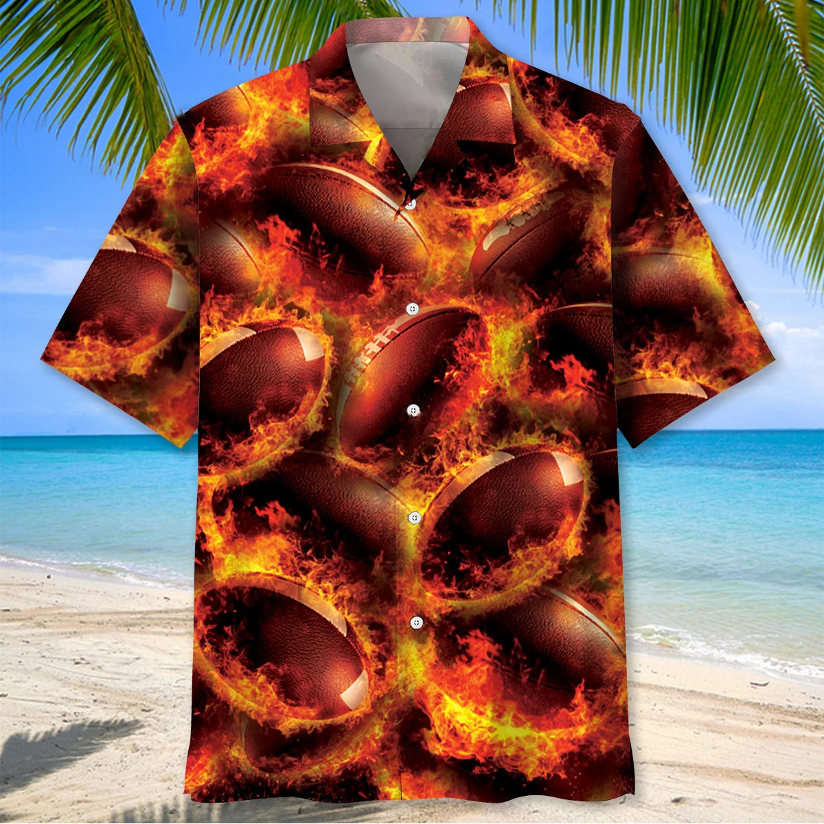 Rugby Ball Fire Hawaiian Shirt, custom shirt gift for men