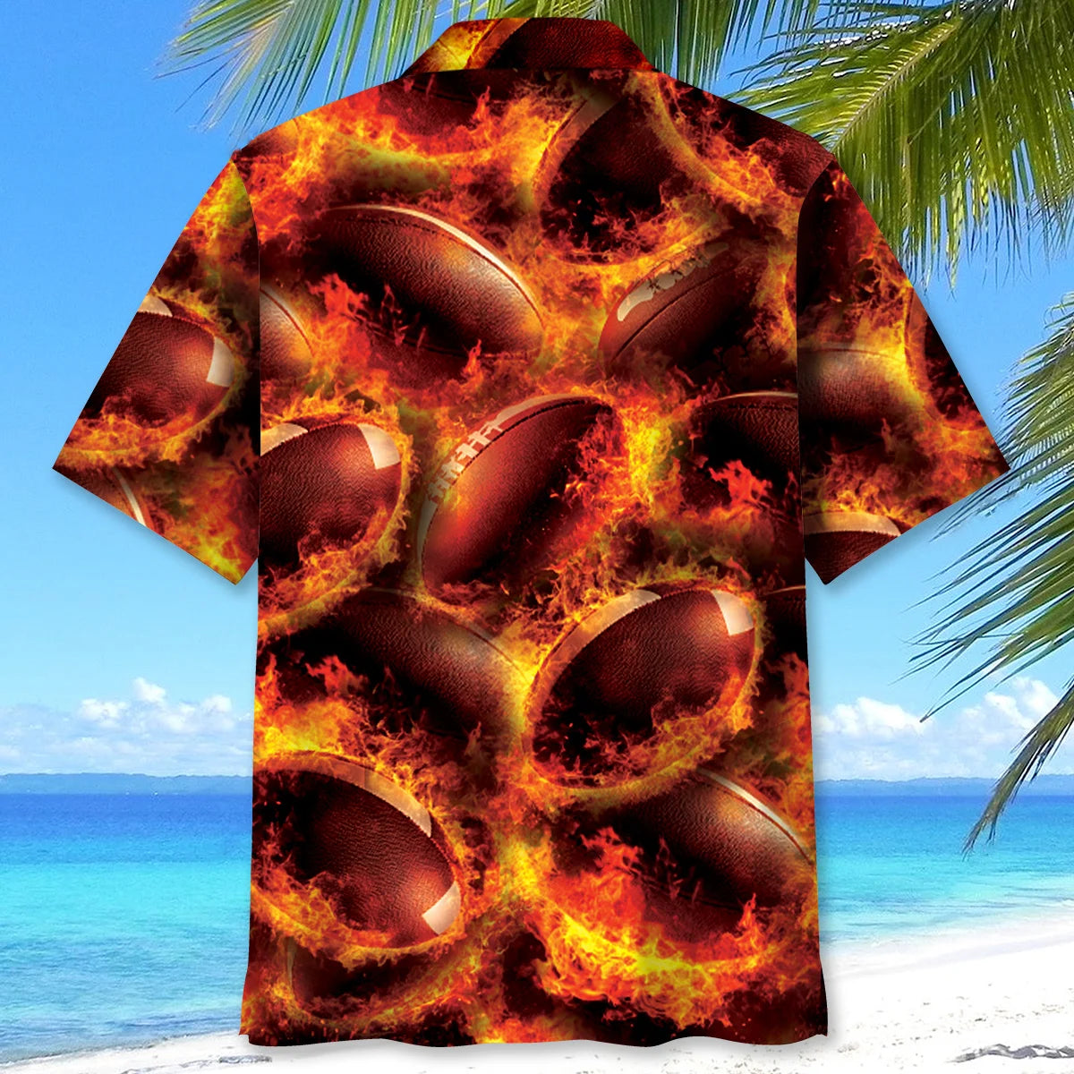 Rugby Ball Fire Hawaiian Shirt, custom shirt gift for men (view 3)