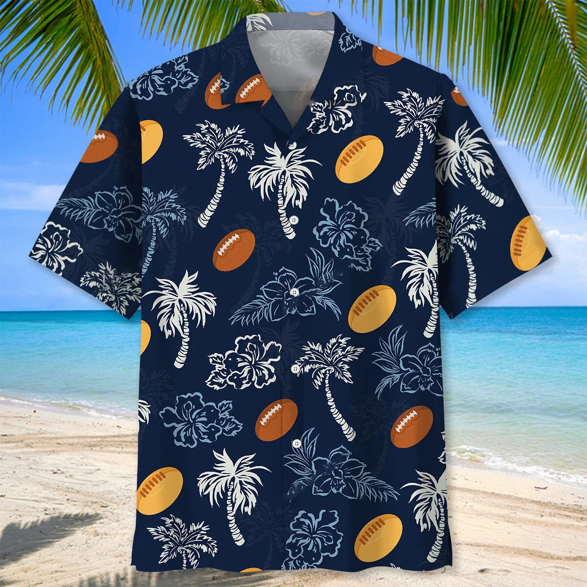 Rugby Blue Hibiscus Hawaiian Shirt, custom shirt gift for men