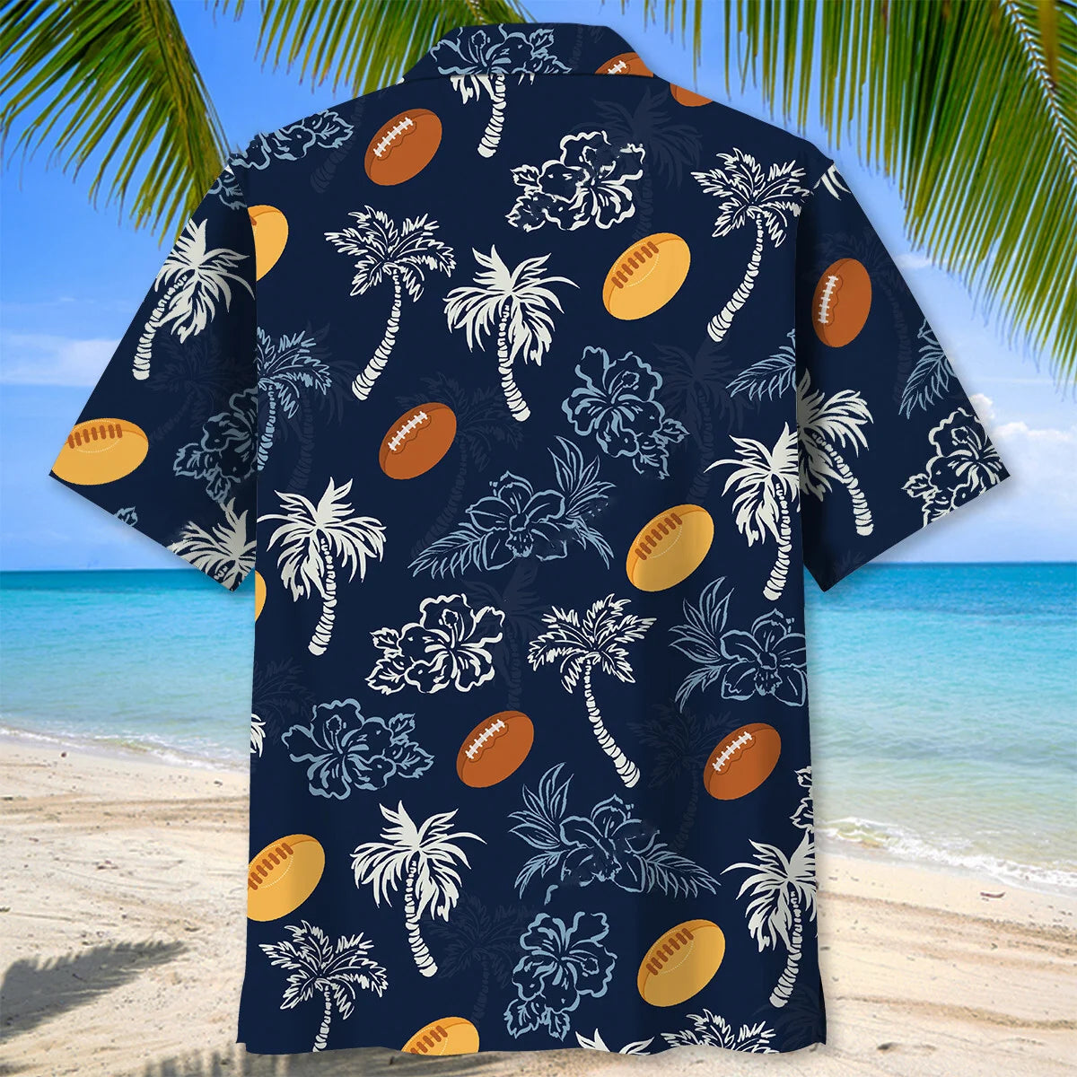 Rugby Blue Hibiscus Hawaiian Shirt, custom shirt gift for men (view 3)