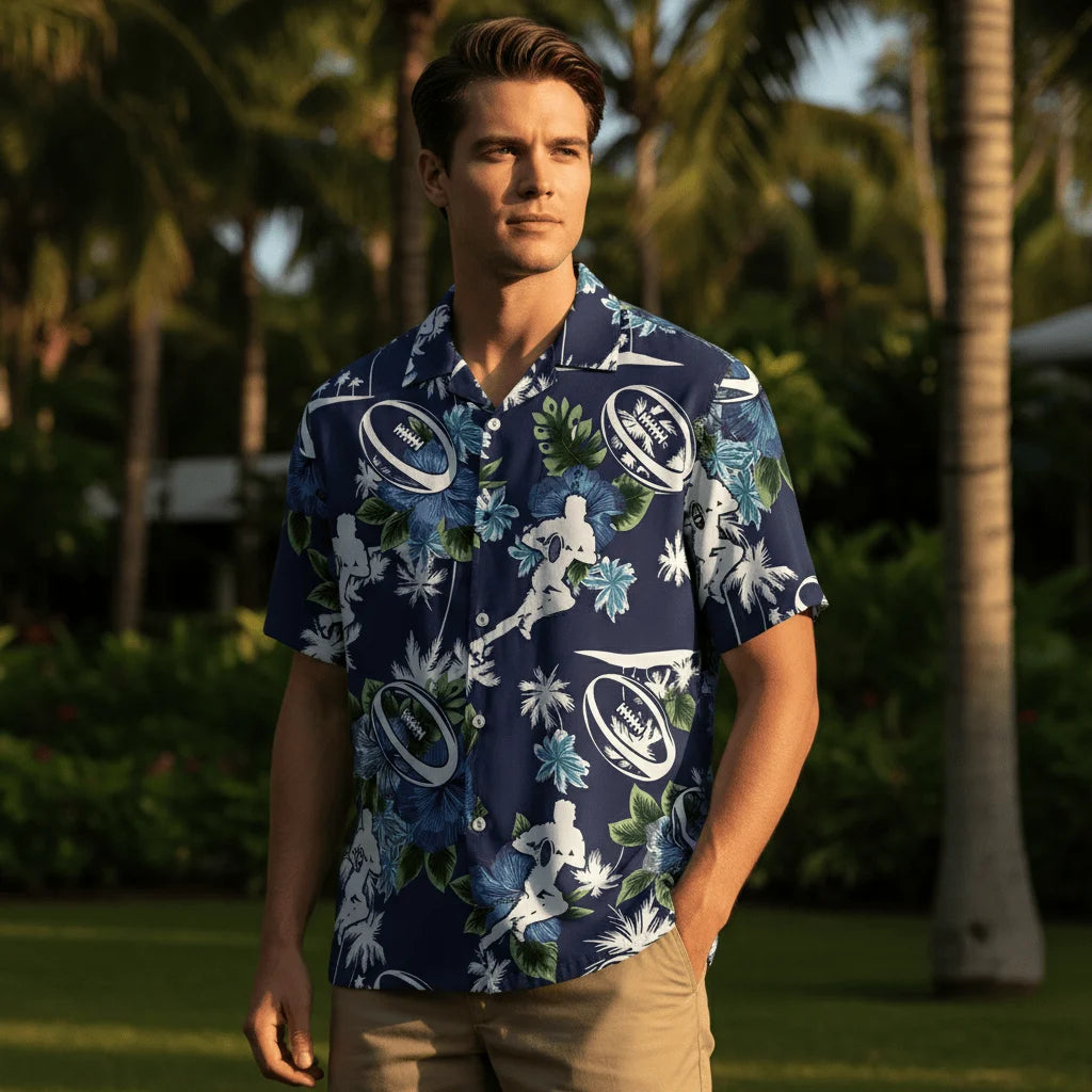 Rugby Blue Nature Hawaiian Shirt, custom shirt gift for men