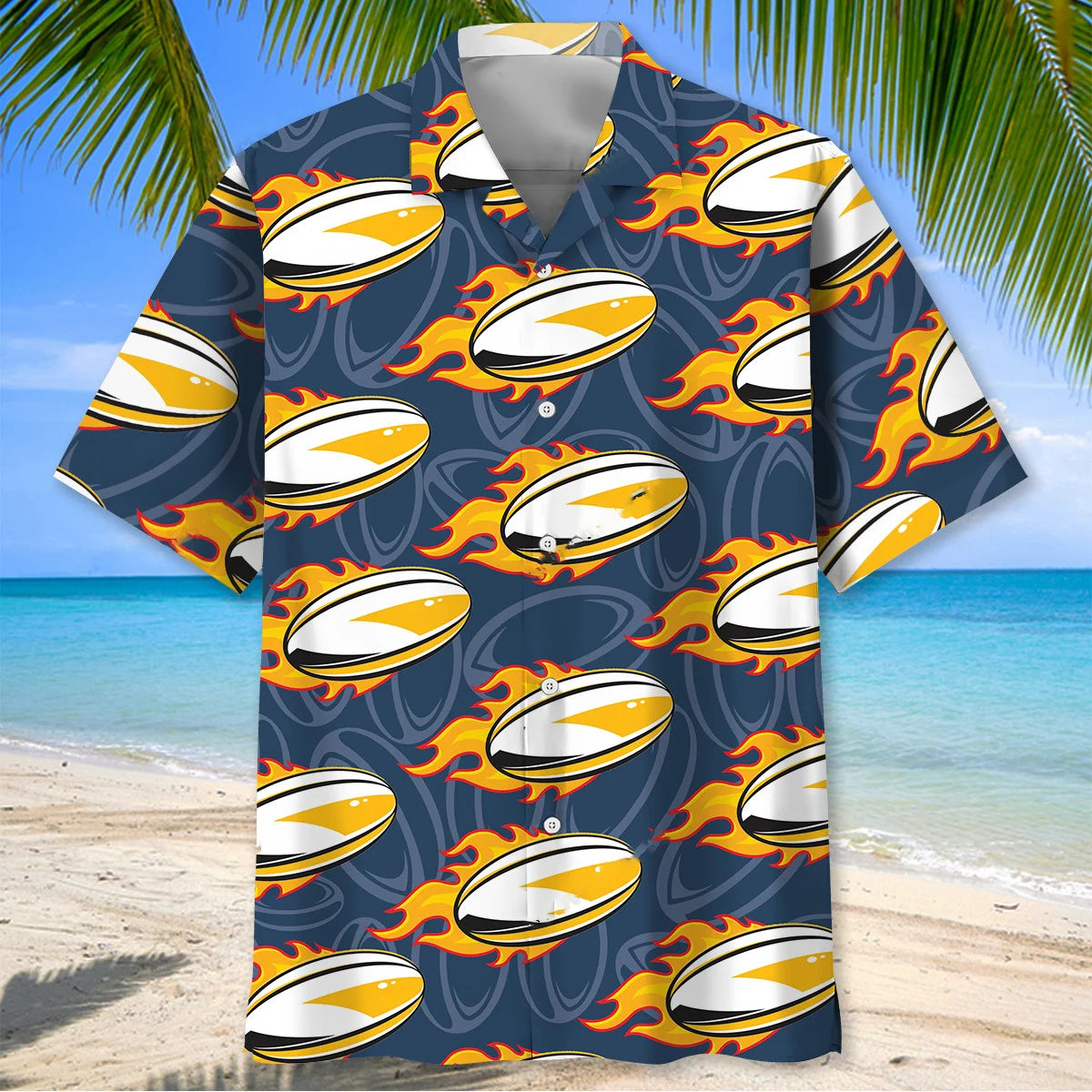 Rugby Fire Hawaiian Shirt, custom shirt gift for men (view 2)