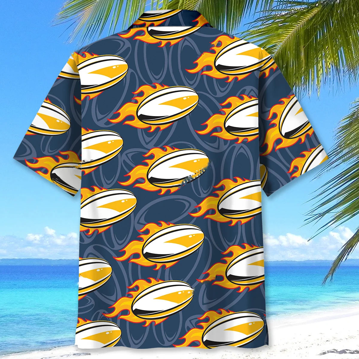 Rugby Fire Hawaiian Shirt, custom shirt gift for men (view 3)