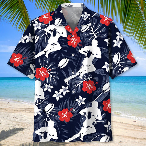 Rugby Hibiscus Hawaiian Shirt, custom shirt gift for men