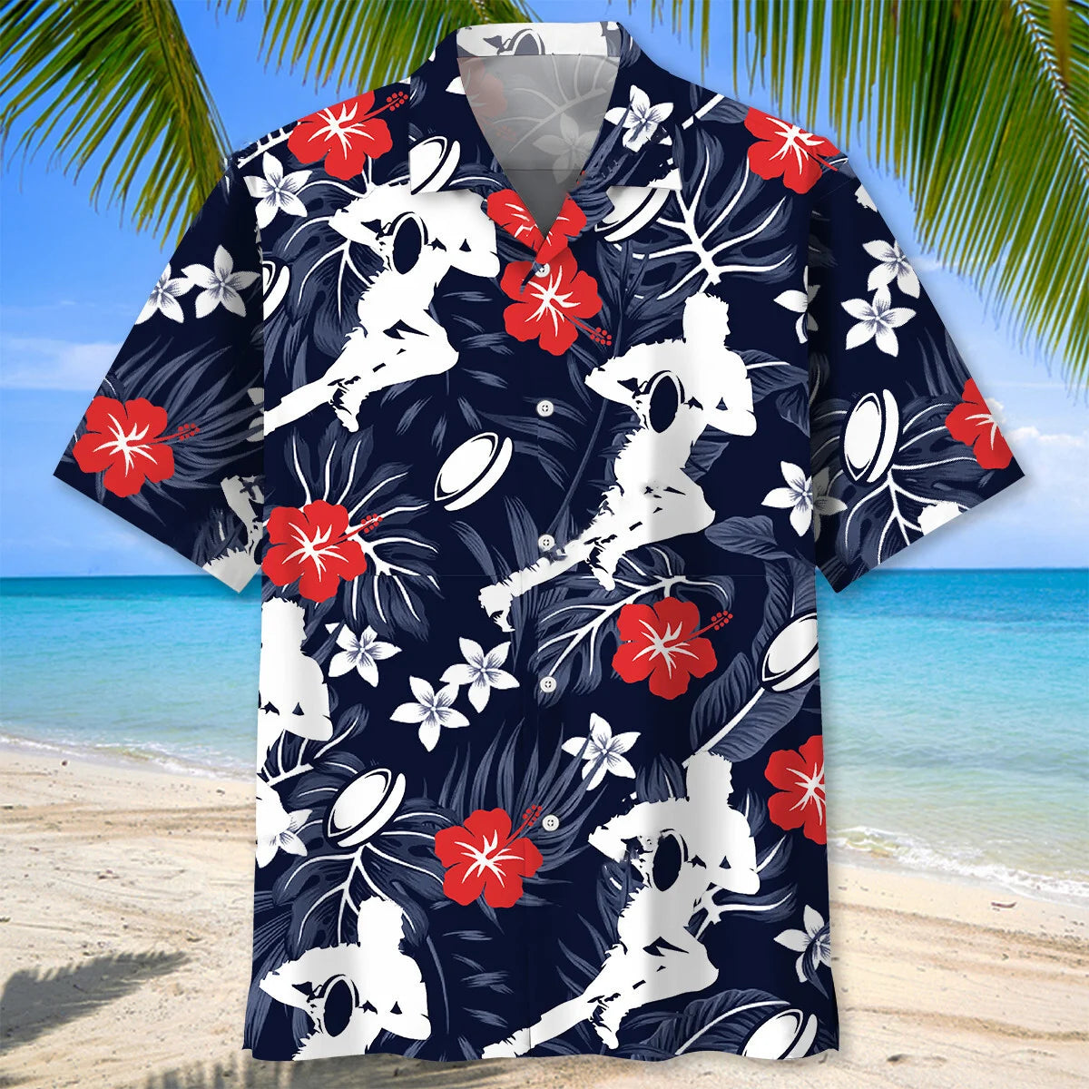 Rugby Hibiscus Hawaiian Shirt, custom shirt gift for men (view 2)