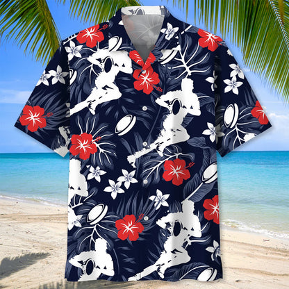 Rugby Hibiscus Hawaiian Shirt, custom shirt gift for men (view 2)