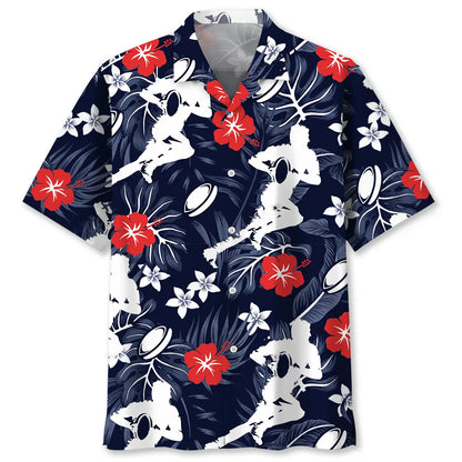 Rugby Hibiscus Hawaiian Shirt, custom shirt gift for men (view 4)