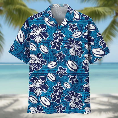Rugby Tropical Blue Hawaiian Shirt, custom shirt gift for men (view 2)