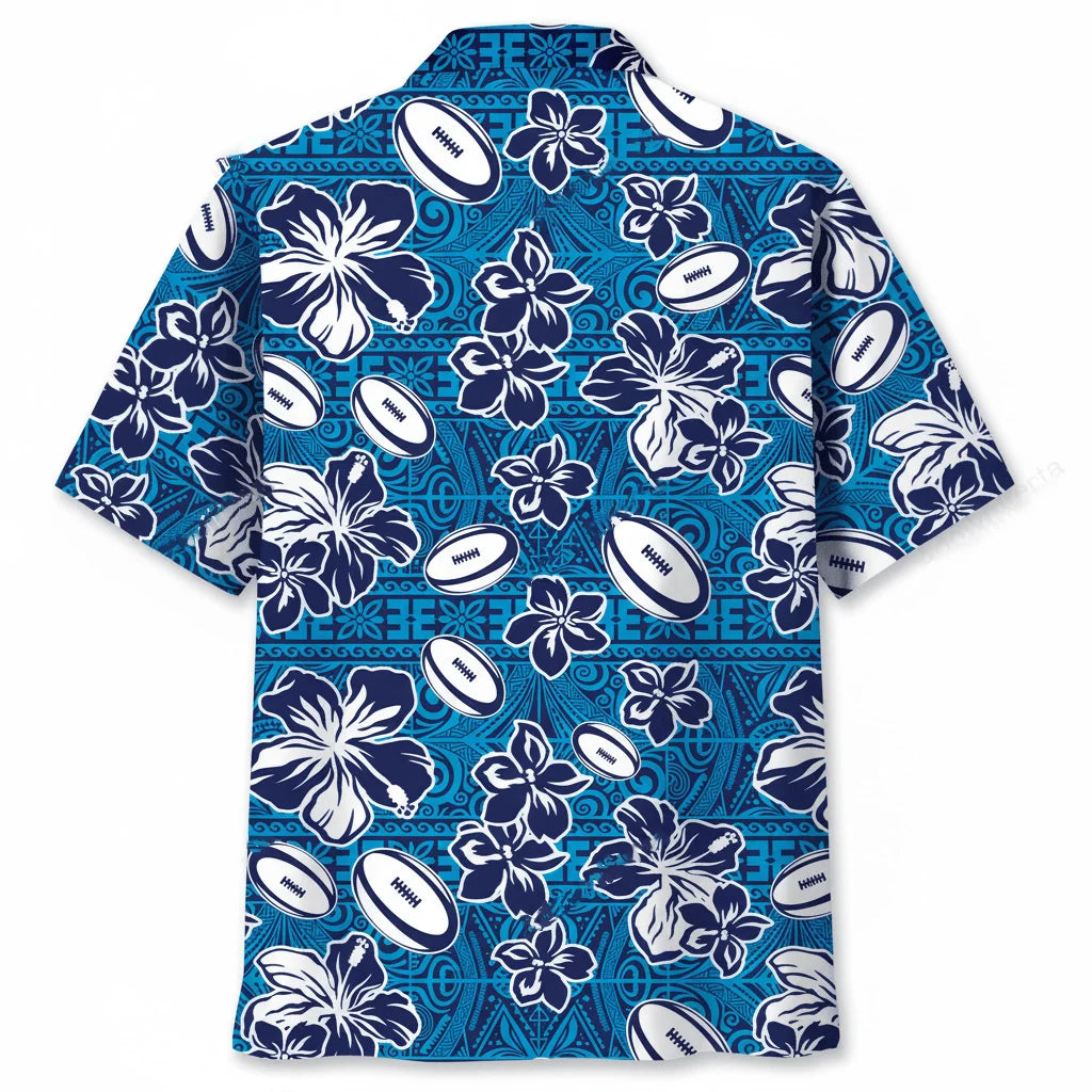 Rugby Tropical Blue Hawaiian Shirt, custom shirt gift for men (view 3)