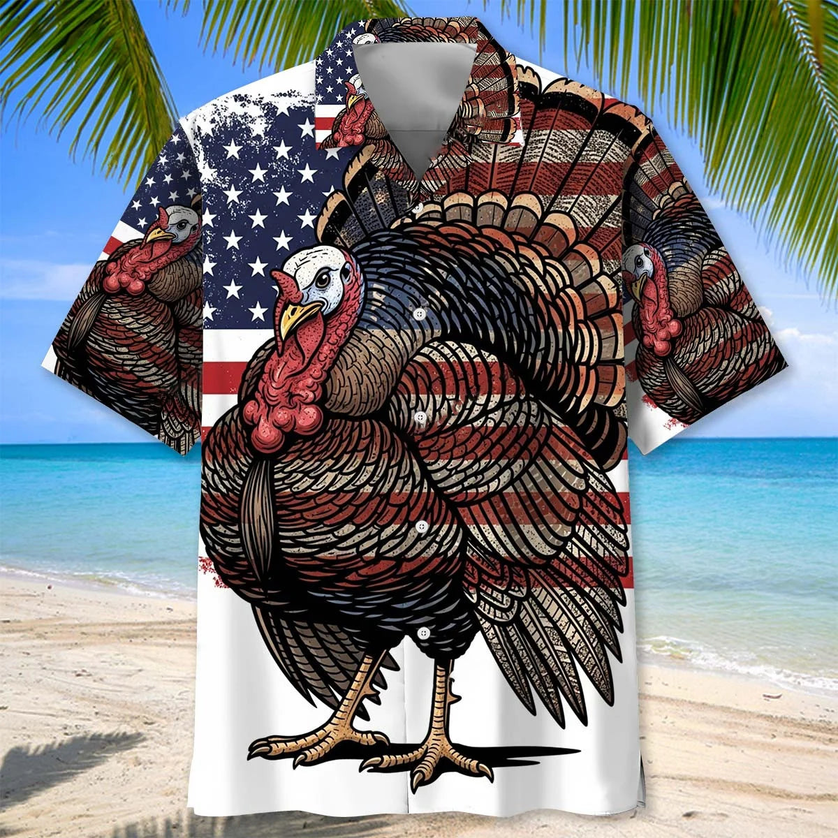 Rugged America Wild Turkey Hawaiian Shirt, custom shirt gift for men (view 2)