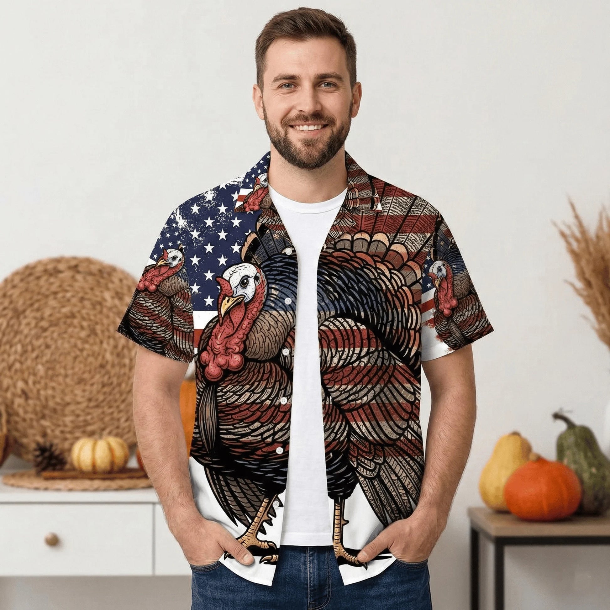Rugged America Wild Turkey Hawaiian Shirt, custom shirt gift for men (view 3)