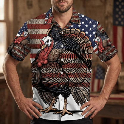 Rugged America Wild Turkey Hawaiian Shirt, custom shirt gift for men (view 4)