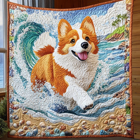 Running Corgi Quilt Blanket