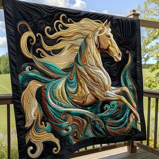 Running Horse Quilt Blanket - Quilted Blanket by OtterMia