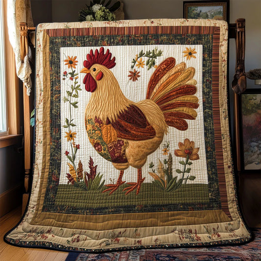 Rustic Barn Folk Rooster Quilt Blanket